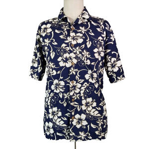 Hilo Hatties Hawaiian shirts men's medium blue floral cotton real Hawaiian
